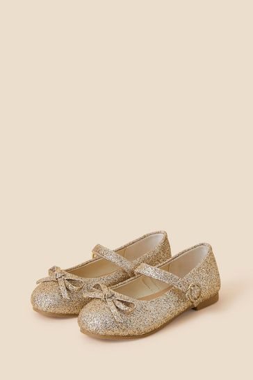 Angels By Accessorize Gold Glitter Bow Ballerina Flats