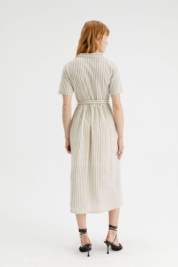 Buy Compania Fantastica Cream Stripe Belted Midi 100 Cotton Dress from Next Ukraine
