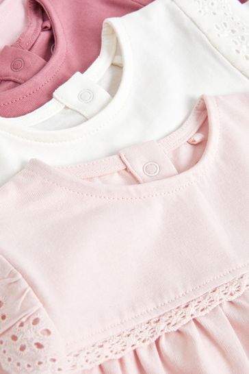 Buy Pink White Broderie Baby Long Sleeve Tops 4 Pack from Next Canada