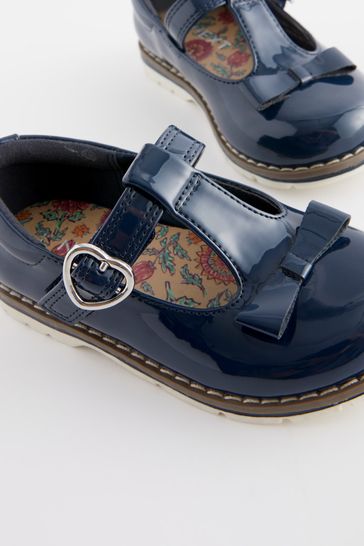 Navy Blue Wide Fit G Bow T Bar Shoes