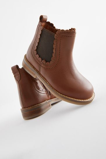 Buy Tan Brown Leather Wide Fit G Scallop Chelsea Boots from Next