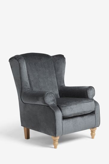 Buy Plush Chenille Slate Blue Sherlock Highback Armchair from the