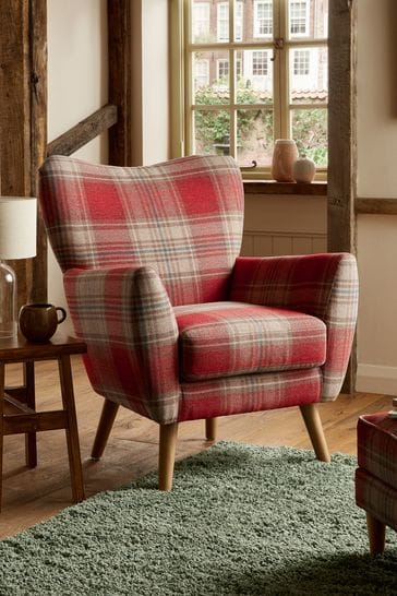 Red tartan store armchair next