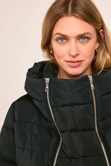 Black Maternity Padded Coat With Zip Out Panel