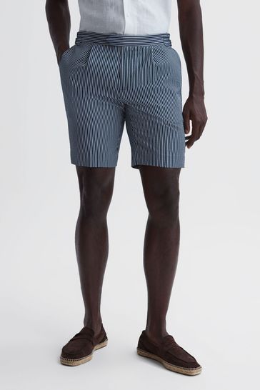 Reiss Navy/White Archie Striped Side Adjuster Shorts