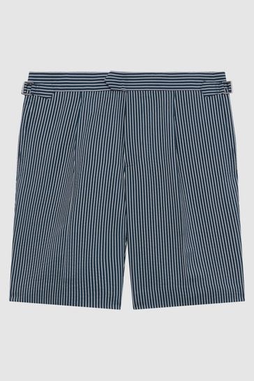 Navy blue and white striped shorts sale