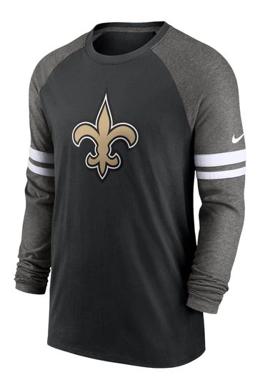 Nike Black NFL Fanatics New Orleans Saints Dri-Fit Cotton Long Sleeve Raglan T-Shirt