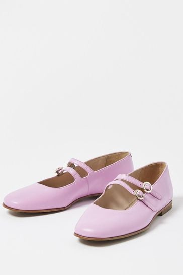 Oliver Bonas Purple Mary Jane Double Buckle Leather Shoes