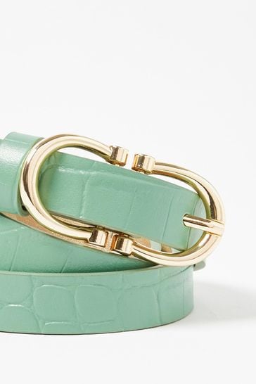 Oliver Bonas Green Double Buckle Teal Leather Belt