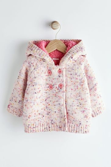 Pink Fleece Lined Hooded Baby Cardigan (0mths-2yrs)