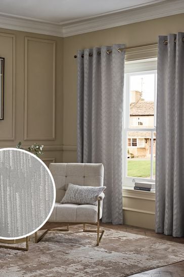Silver/Gold Shimmer Jacquard Eyelet Lined Curtains