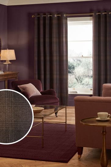 Purple Country Check Super Thermal Eyelet Curtains
