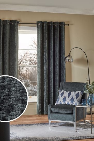 Slate Blue Next Collection Luxe Plush Chenille Lined Eyelet Curtains