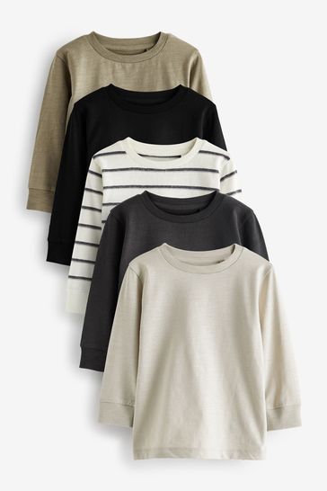Pack de 5 camisetas de manga larga lisas en color negro/blanco (3meses-7 años)
