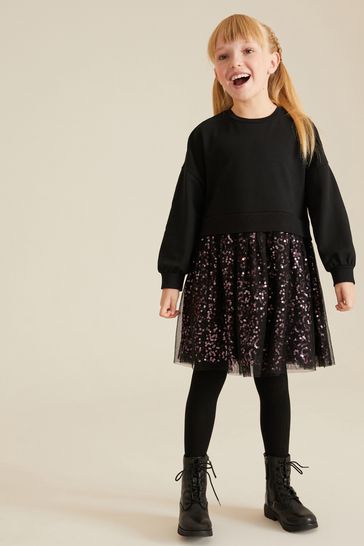 Buy Black Pink Sequin Skirt Sweat Dress 3 12yrs from Next Austria
