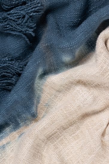 furn. Ink Blue Mizu Dip Dye Cotton Slub Fringed Throw