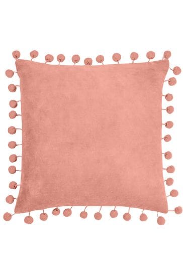 furn. Pale Pink Dora Cotton Velvet Pom-Pom Trim Cushion