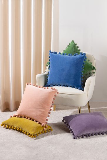 Velvet pom pom cushion sale