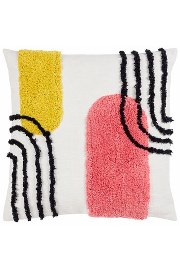 heya home Citrus Yellow Elmer Art Deco Cotton Tufted Cushion