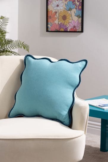heya home Mineral Blue Wiggle Contrast Velvet Piped Edge Cushion