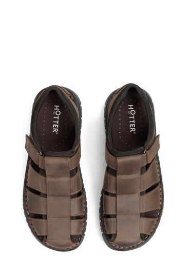 Hotter Dock Touch Fastening Regular Fit Brown Sandals