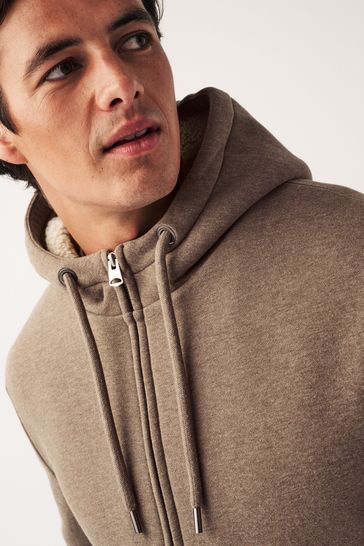 Buy Light Brown Borg Fleece Zip Through Hoodie from Next Luxembourg