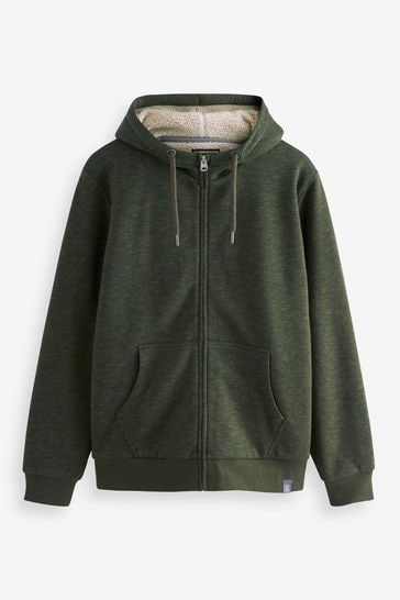 Buy Khaki Green Borg Fleece Zip Through Hoodie from Next Australia