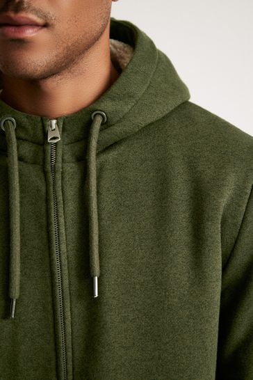 Buy Khaki Green Borg Fleece Zip Through Hoodie from Next Australia