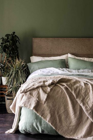 Piglet in Bed Sage Green Linen Duvet Cover