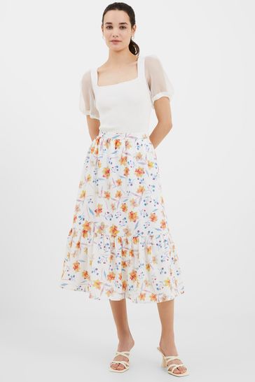 Buy French Connection Camille Drape Tiered Midi White Skirt from