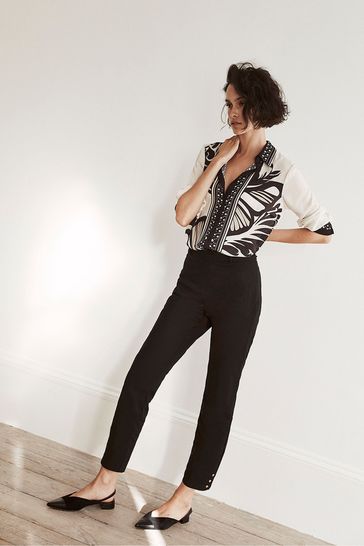 Buy Mint Velvet Black Popper Capri Trousers from Next Poland