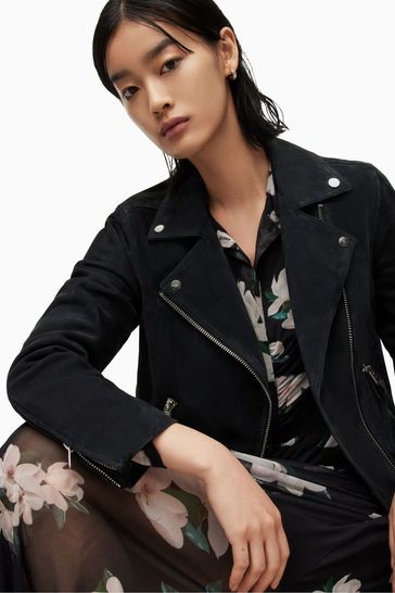 Buy AllSaints Blue Suede Dalby Biker Jacket Next