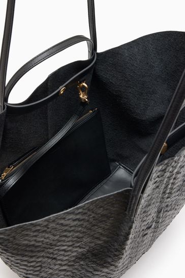 AllSaints Black Python Hannah E/W Bag