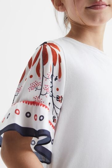 Buy Reiss White Anastasia 4-9 yrs Flared Printed Sleeve T-Shirt