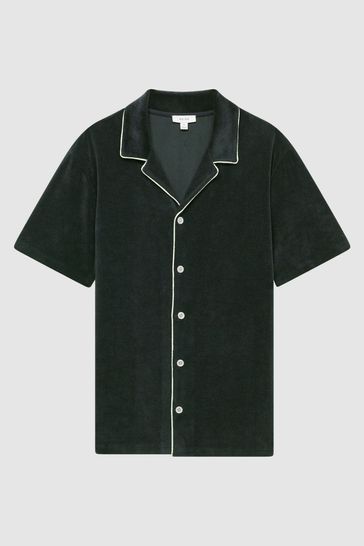 Buy Reiss Dark Green Defoe Velour Cuban Collar Shirt from Next