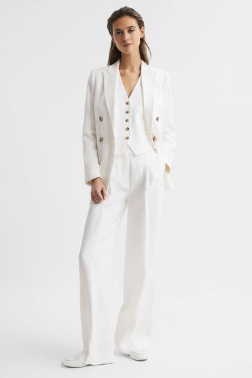 Buy Reiss White Hollie Petite Double Breasted Linen Blazer from