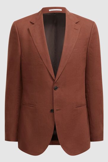 Reiss Tobacco Kin Slim Fit Single Breasted Linen Blazer
