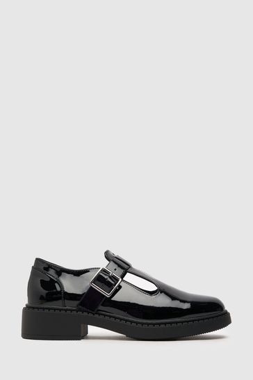 Schuh Leah Patent Black T-Bar Shoes