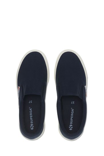 Buy Superga Blue 2740 Mid Platform Canvas Slip On Trainers from