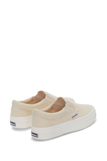 Superga Natural 2740 Mid Platform Canvas Slip On Trainers