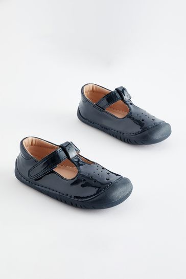 Navy Blue Patent Wide Fit (G) Crawler T-Bar Shoes