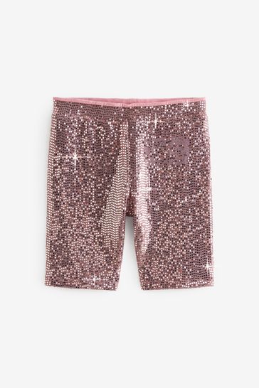 Blush Pink Sequin Sparkle Cycle Shorts (3-16yrs)