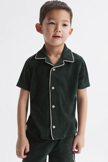 Reiss Green Defoe Junior Towelling Cuban Collar Shirt