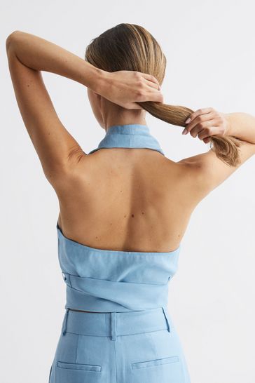 Blue halter sales top