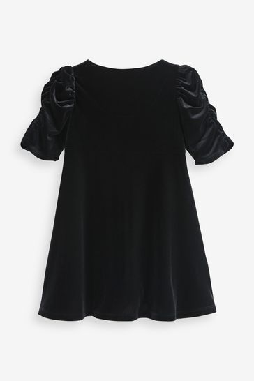 Buy Black Velvet Shirred Sleeve Dress 3 16yrs from Next Luxembourg