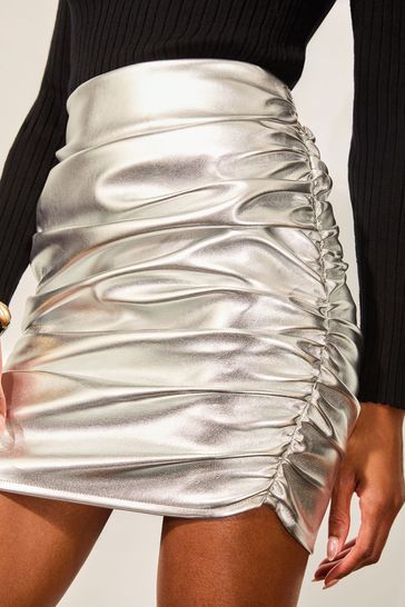 Buy Lipsy Silver Faux Leather Ruched Mini Skirt from Next Netherlands