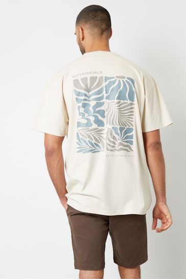 Threadbare Ecru Oversized Graphic Print Cotton T-Shirt