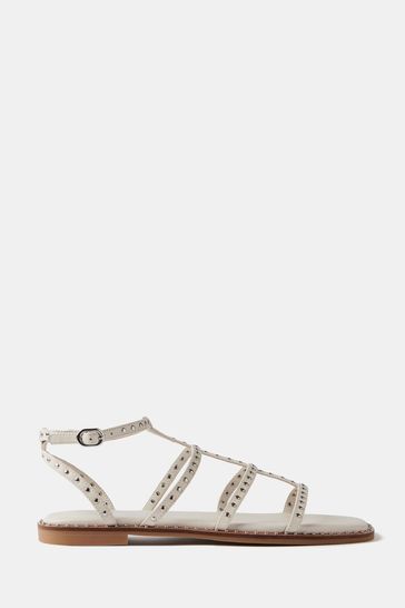 Mint Velvet Cream Leather Studded Sandals