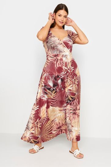 Yours Curve Red Leaf Print Wrap Maxi Dress