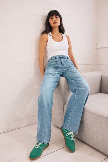 Wide leg cotton jeans top